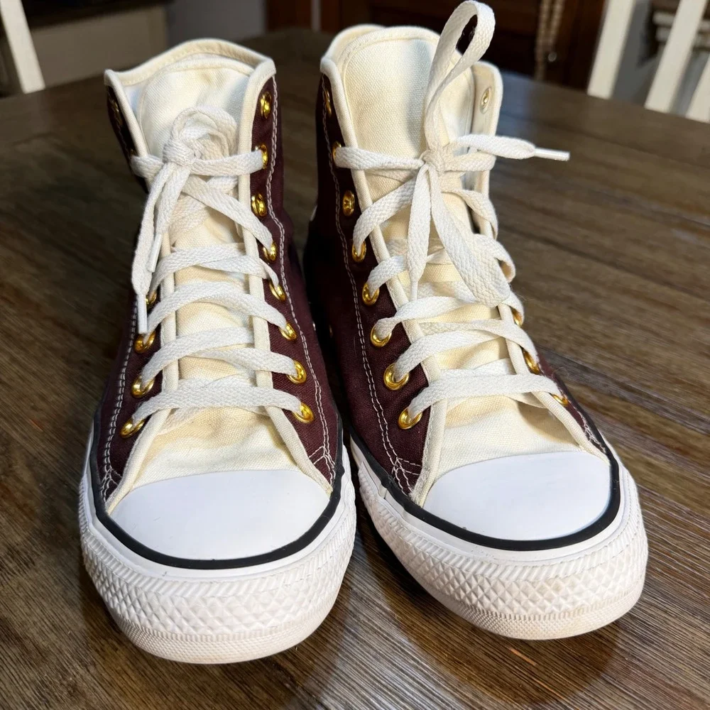 Converse Chuck Taylor All Star High Top Brown Cream Gold Eyelets Mens 8 Wos 10 - Picture 4 of 9
